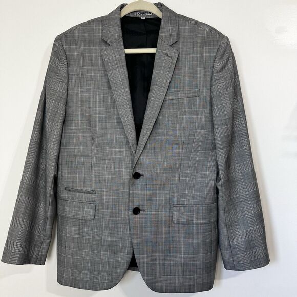 Express Photographer Blazer Black & White Plaid Wool Blend Men’s Fitted 40S - Picture 2 of 12